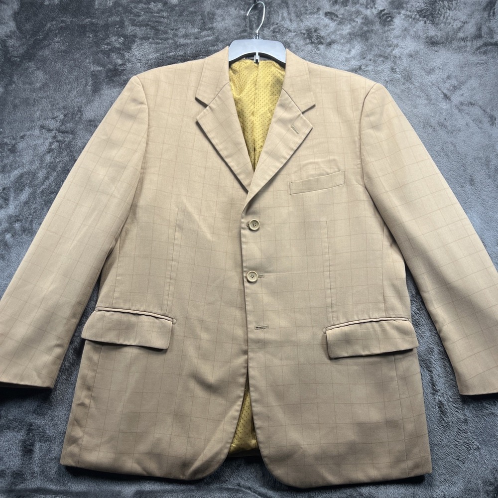 Vinci 44R Tan Windowpane Blazer Vest‎ Set Mens Formal Wedding Church